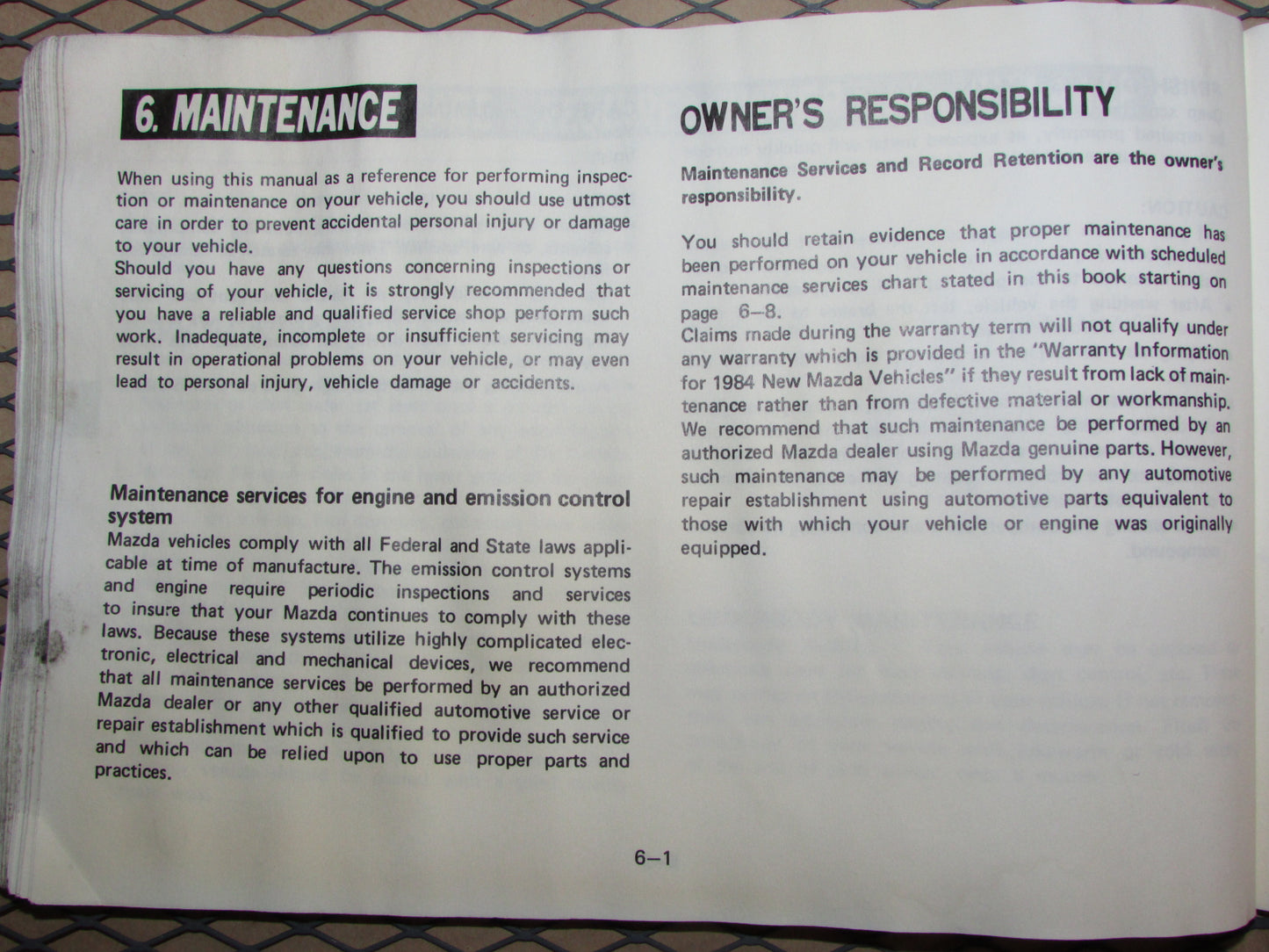 Mazda RX7 (1984) Owners Manual