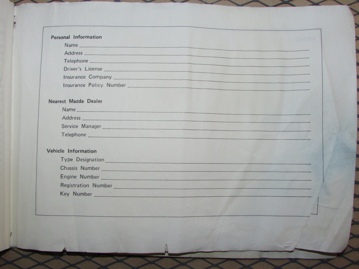 Mazda RX7 (1984) Owners Manual