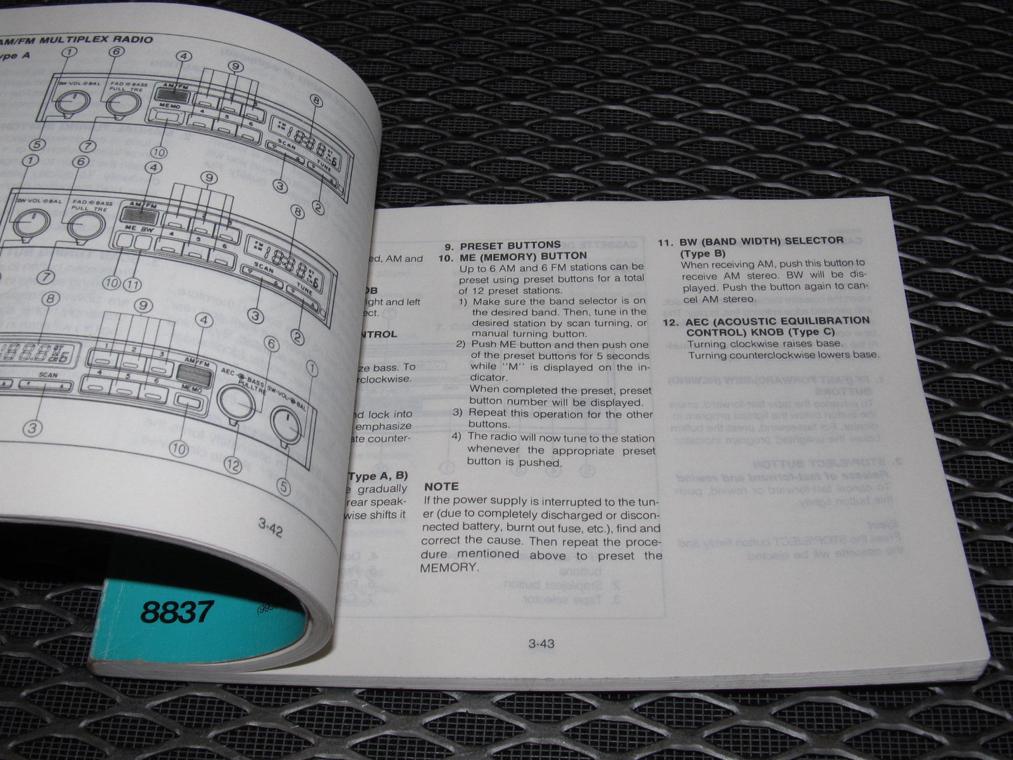 1988 Mazda RX7 OEM Owners Manual