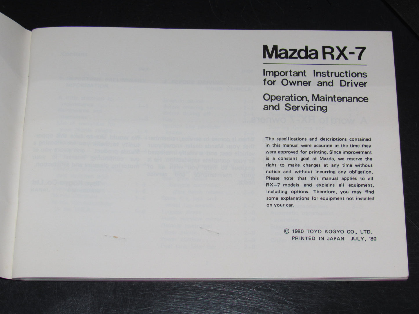 Mazda RX7 (1981) Owners Manual