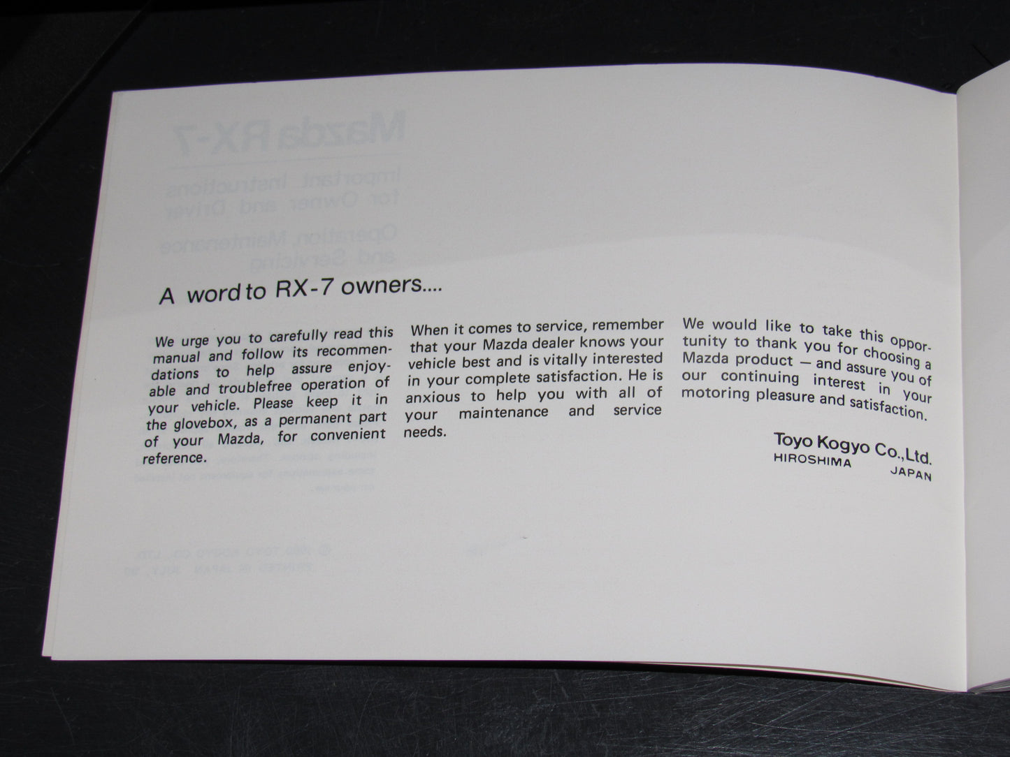 Mazda RX7 (1981) Owners Manual